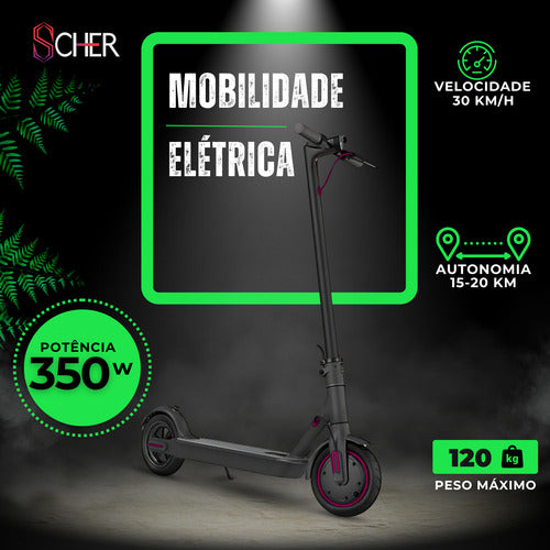 Patinete Elétrico Scooter Scher Street 30km/h Dobrável Veloz Preto