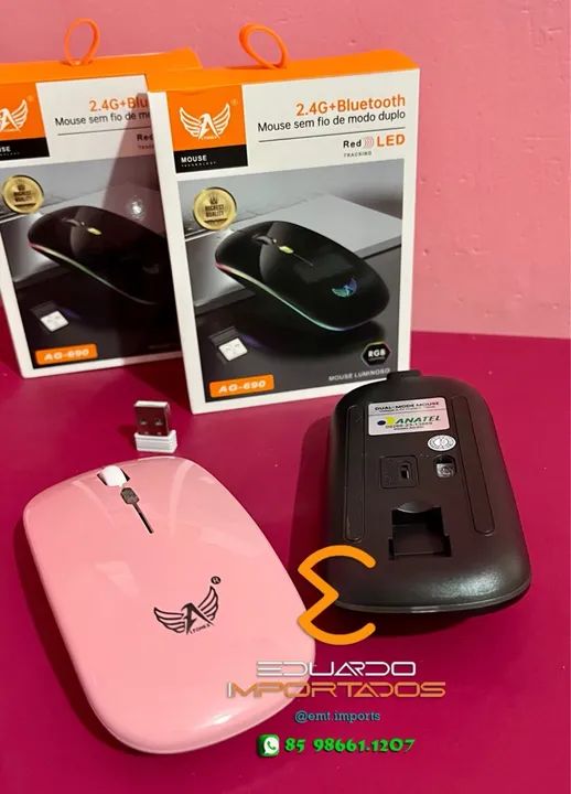 Mouse Gamer Sem Fio Flyonex AG-690 2.4G + Bluetooth RGB
