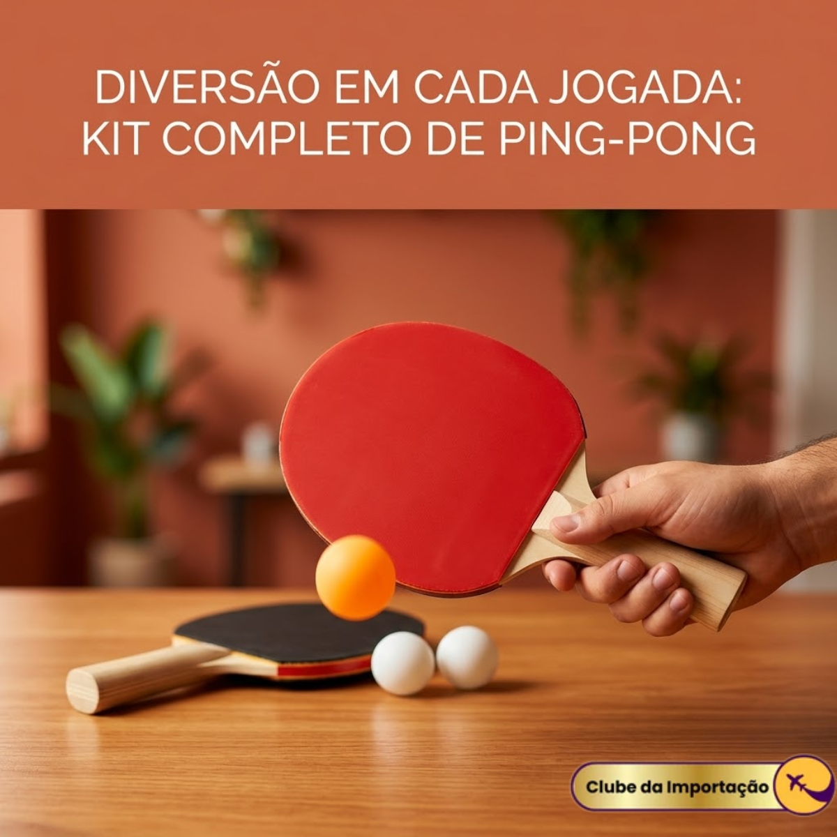 Kit Raquete de Ping Pong com 3 Bolinhas