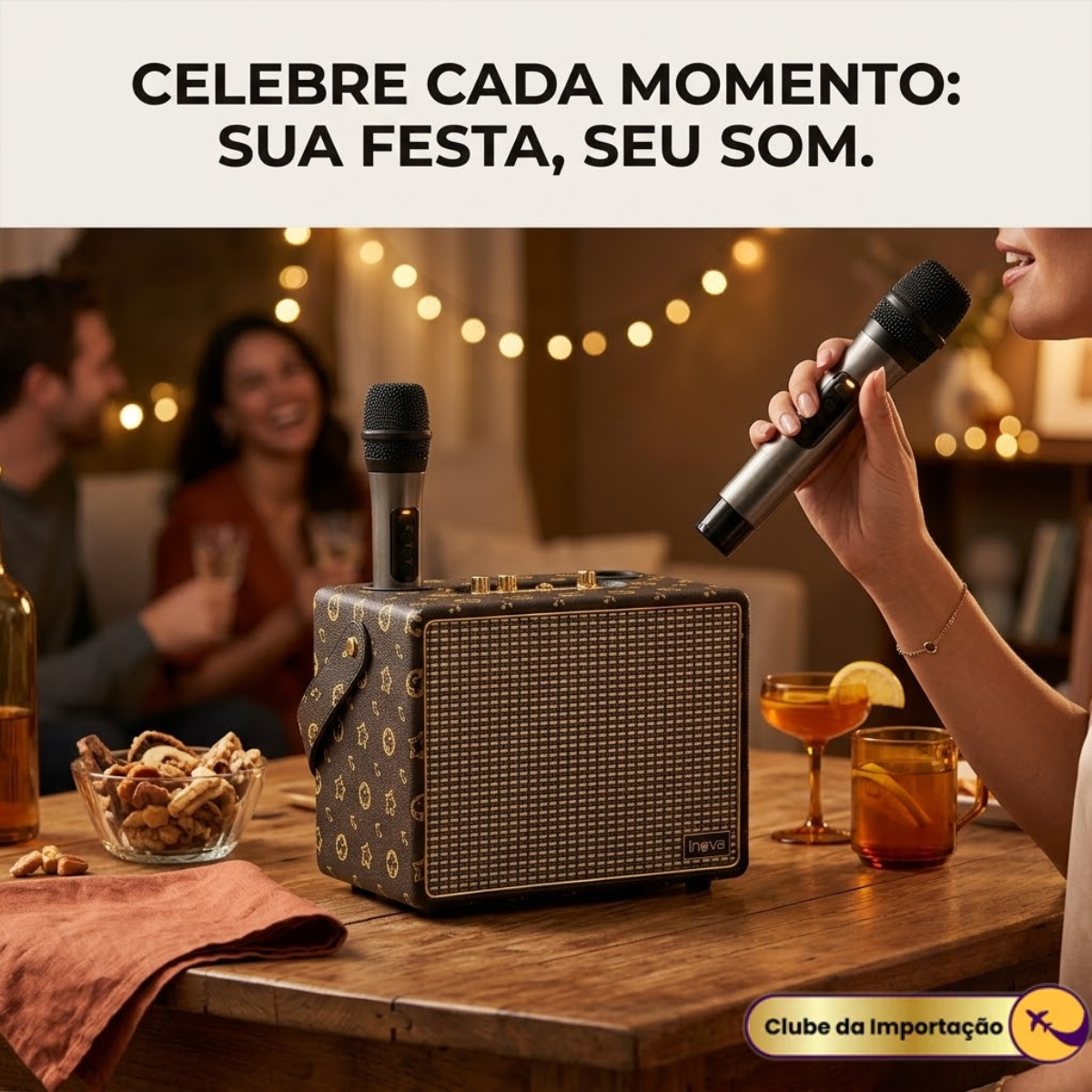 Caixa de Som com 2 Microfones Retrô