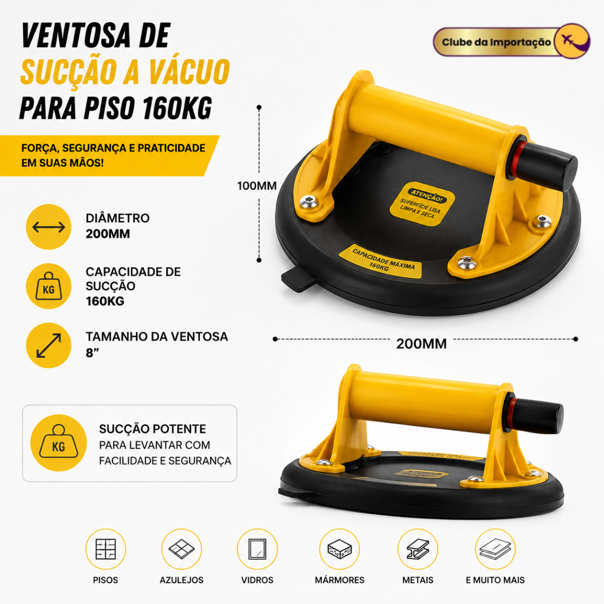 Ventosa Sucção A Vácuo Mármore Metais Porcelanatos Vidro
