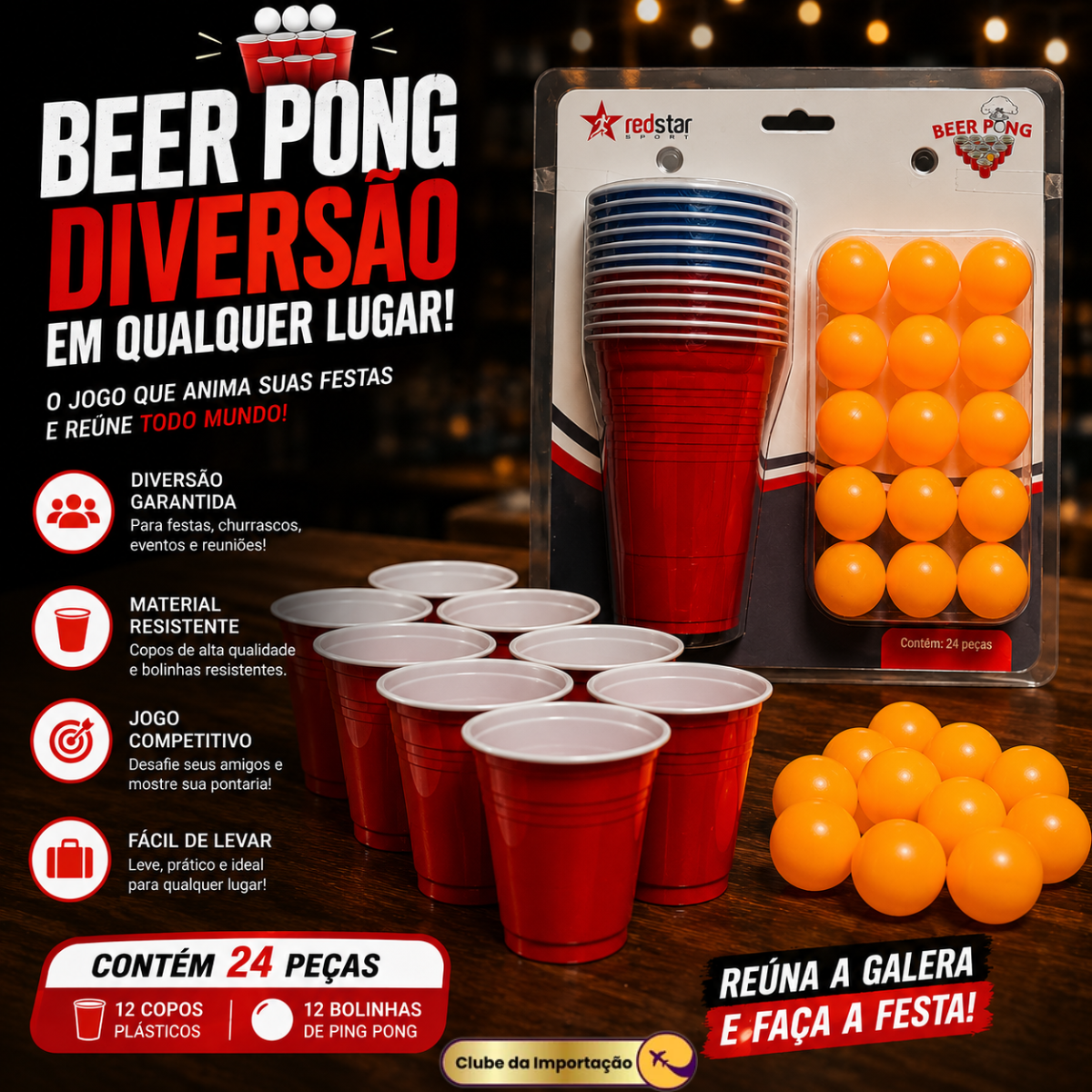 Jogo Beer Pong 24 Peças