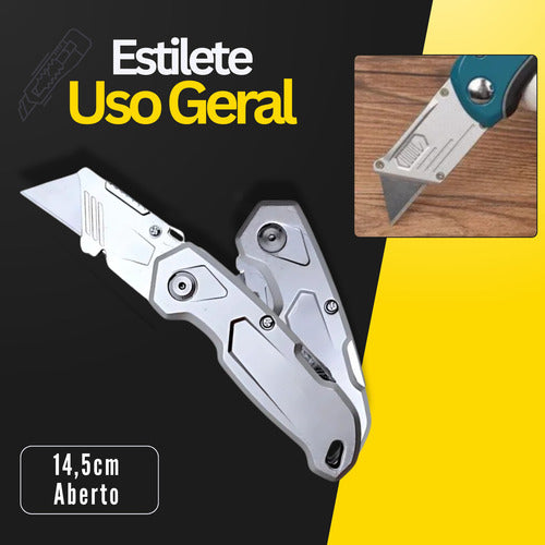 Estilete Dobrável Portátil 5 Lâminas Profissional Leve Bolso