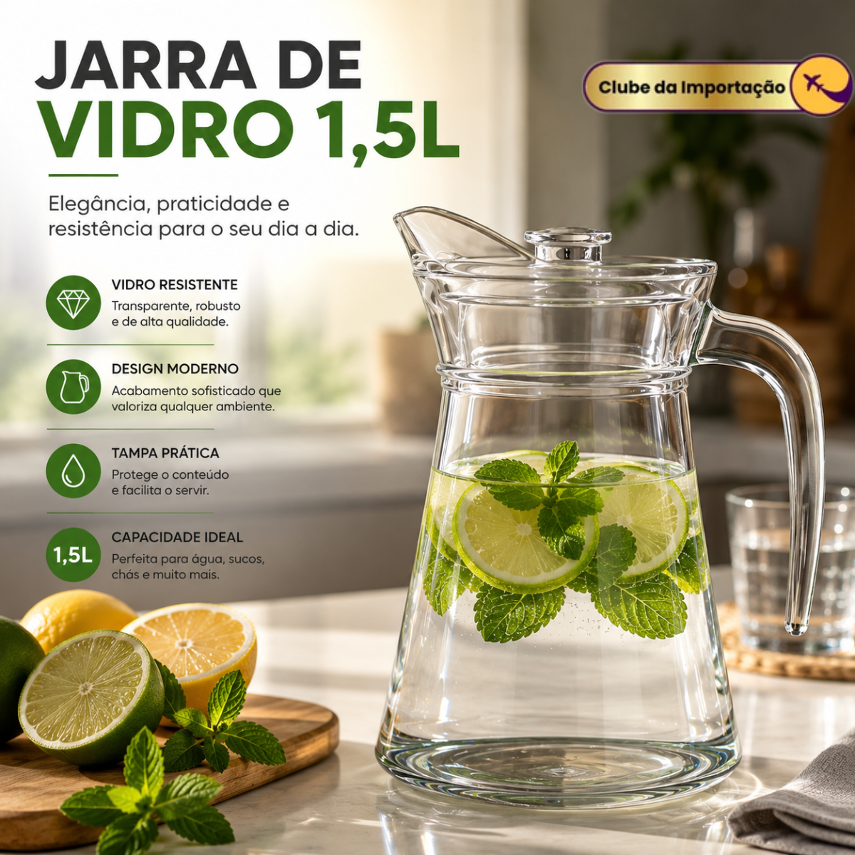 JARRA DE VIDRO COM TAMPA