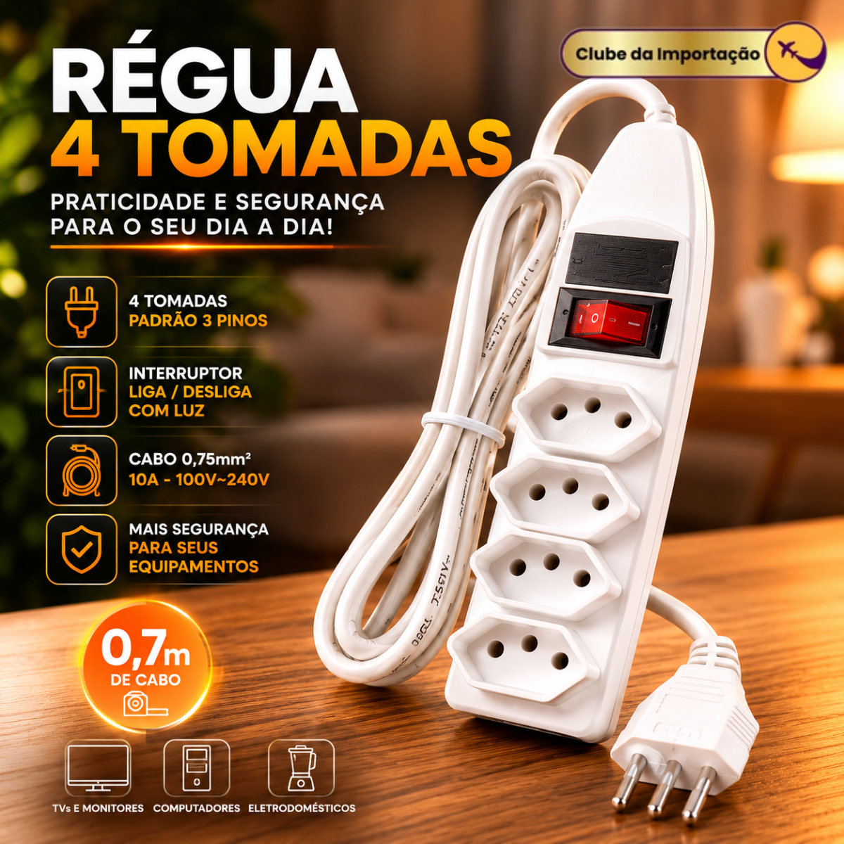 REGUA EXTENSAO 4 TOMADAS