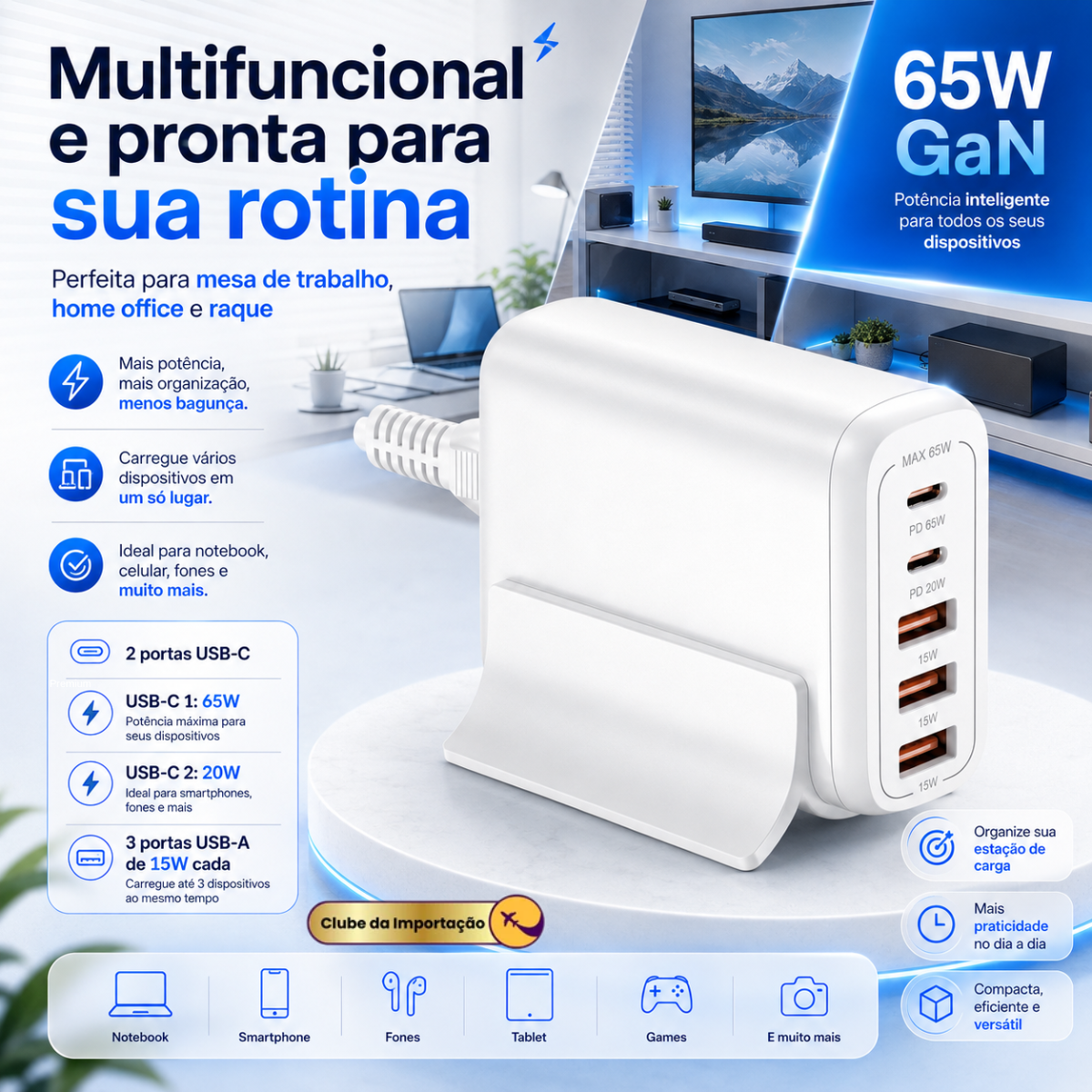 Fonte Estação De Carga Para Macbook E Notebook Galaxy Book Branco