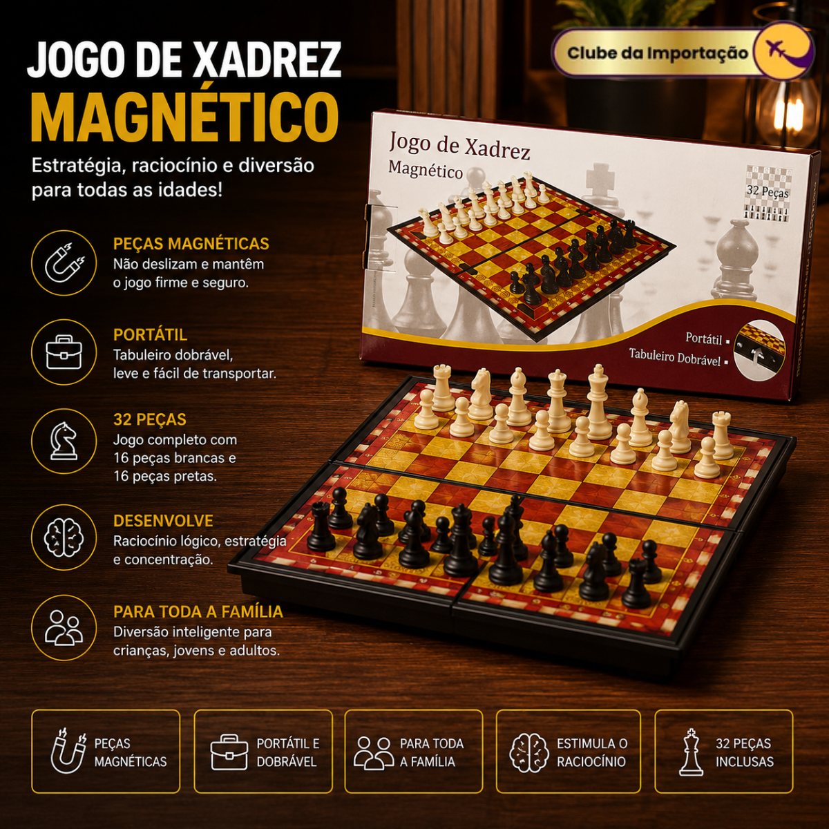Jogo Xadrez 32 Peças Magnetico