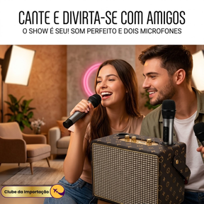 Caixa de Som com 2 Microfones Retrô