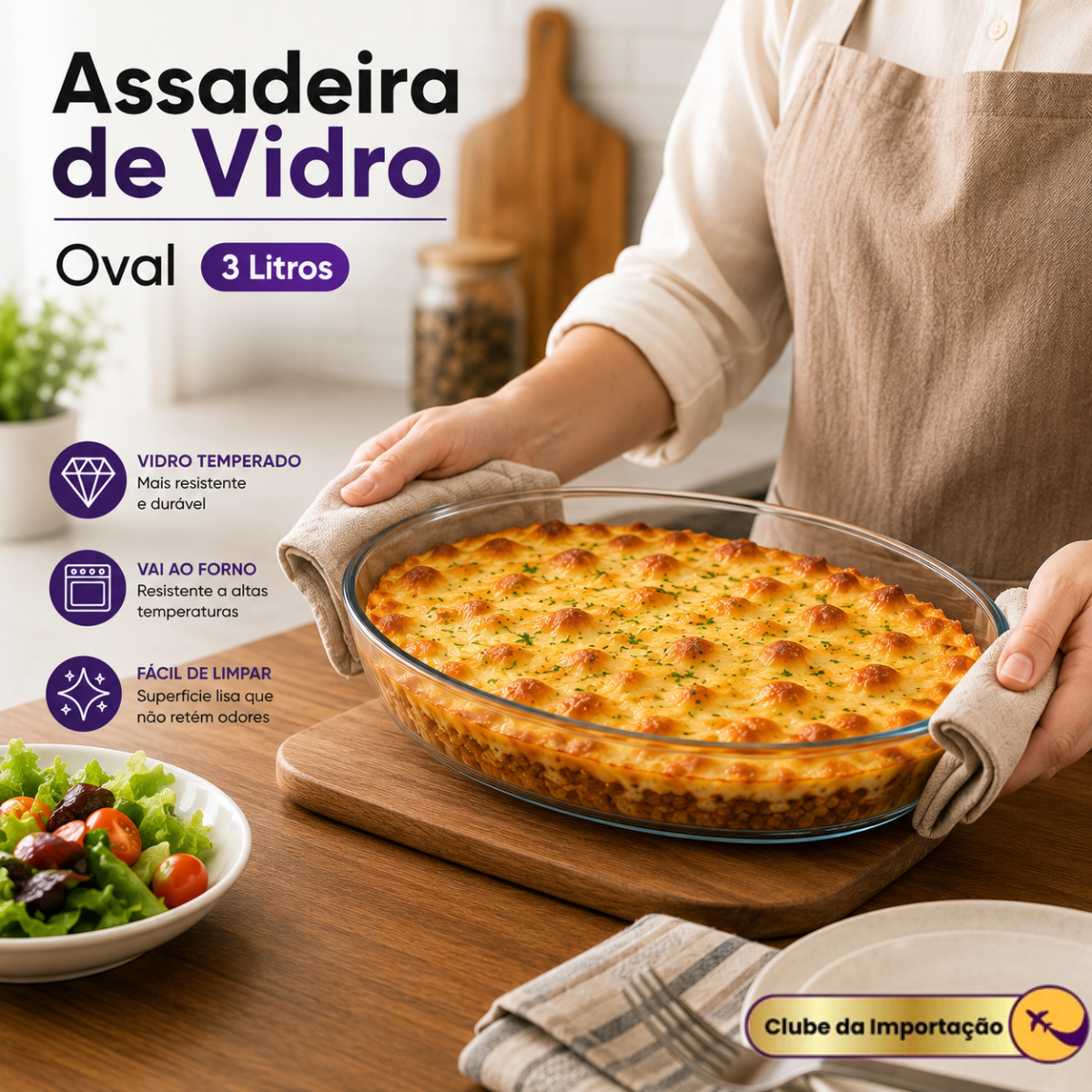 ASSADEIRA DE VIDRO OVAL 3L