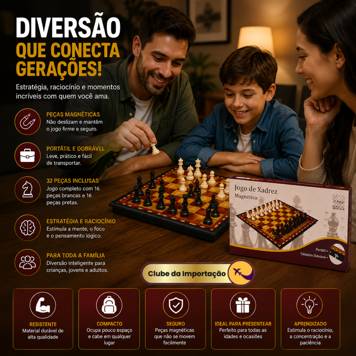 Jogo Xadrez 32 Peças Magnetico