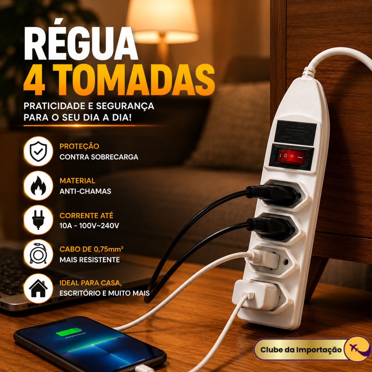 REGUA EXTENSAO 4 TOMADAS