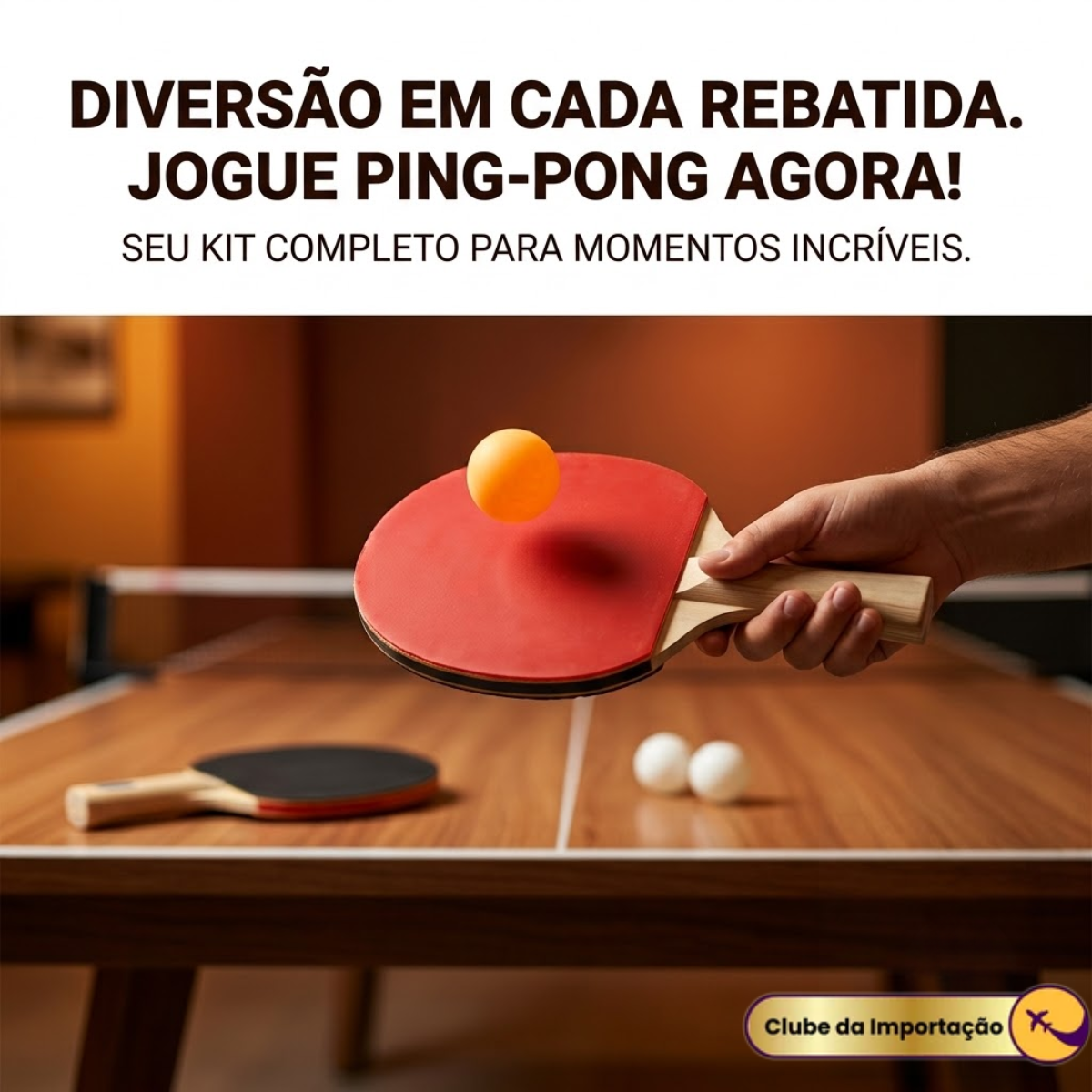 Kit Raquete de Ping Pong com 3 Bolinhas