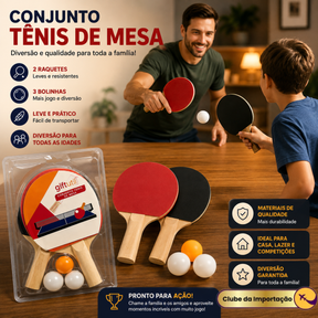 Kit Raquete de Ping Pong com 3 Bolinhas