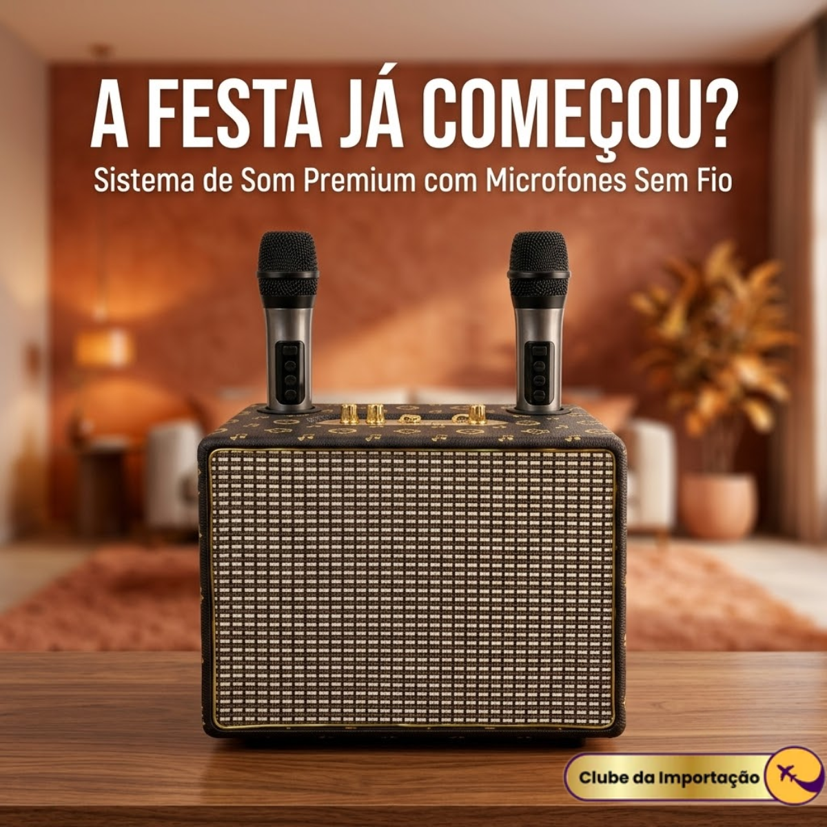 Caixa de Som com 2 Microfones Retrô
