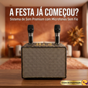 Caixa de Som com 2 Microfones Retrô