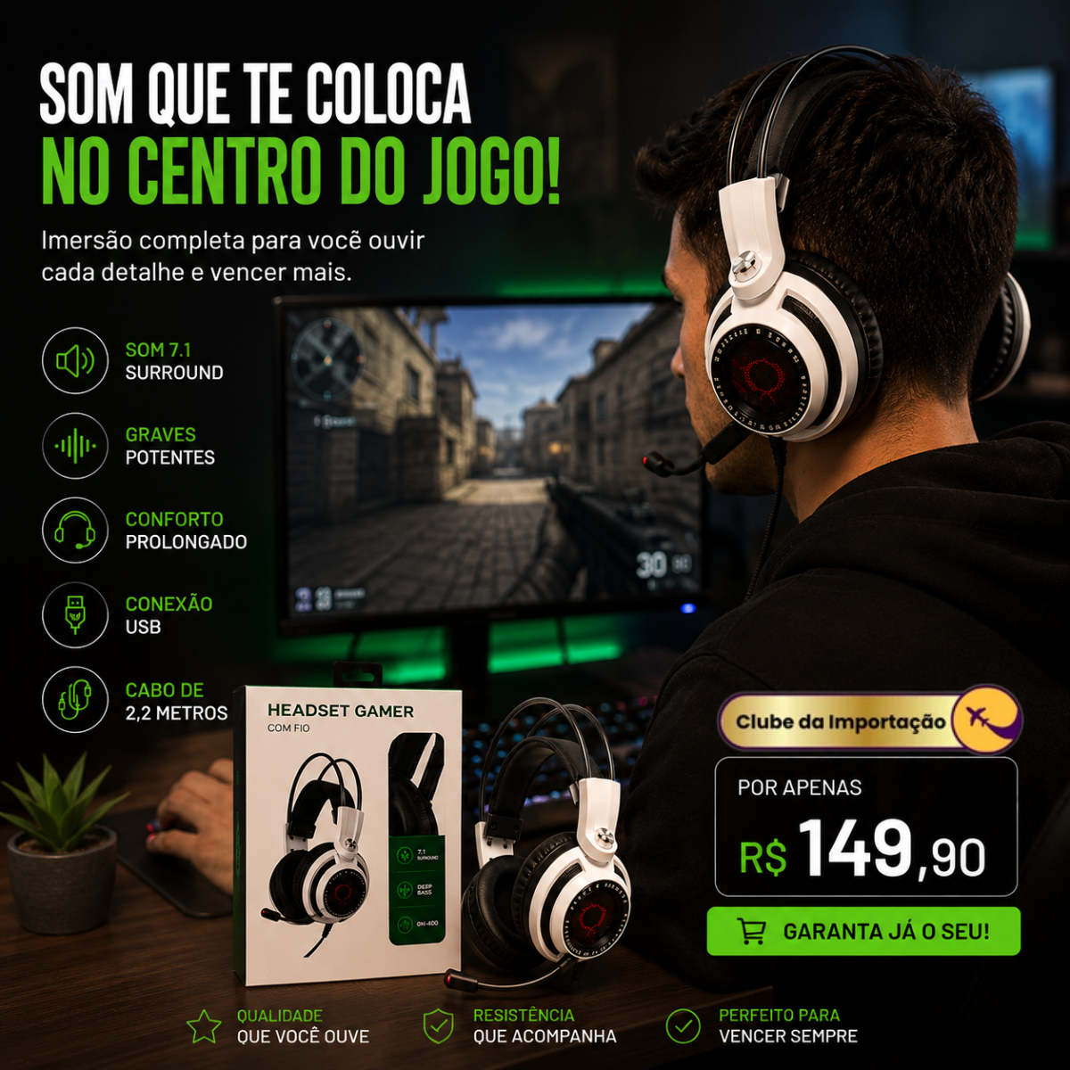 HEADSET GAMER COM FIO