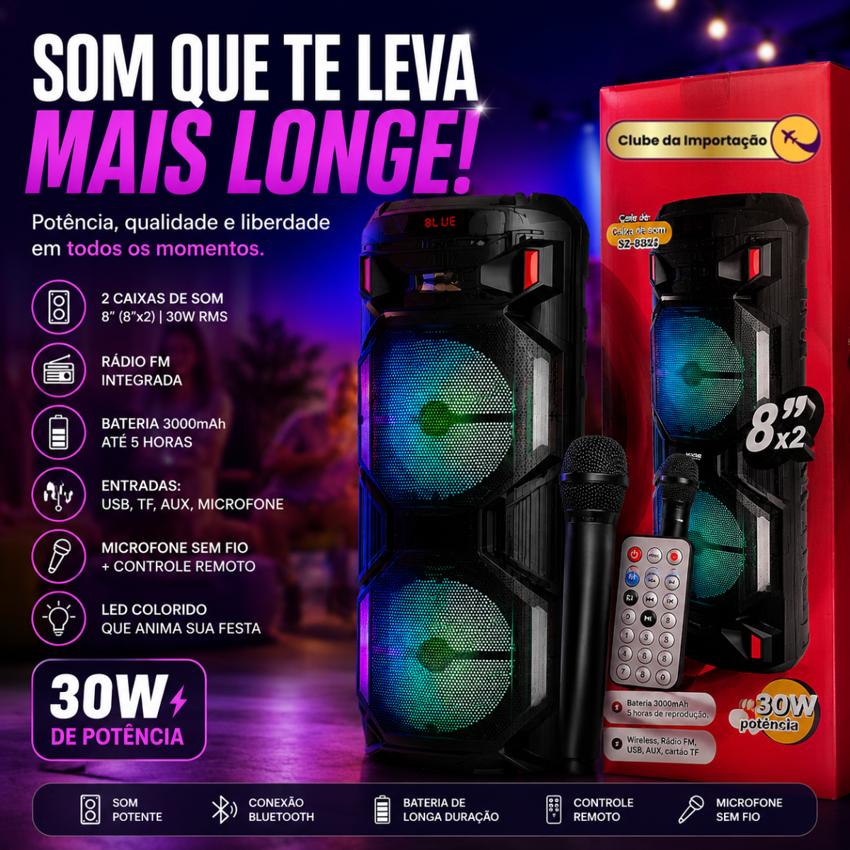 Caixa de Som Portátil Festa 30Watts