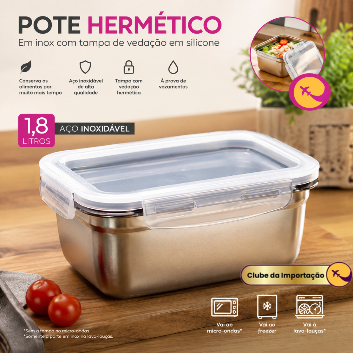 POTE HERMÉTICO AÇO INOX  1,8L