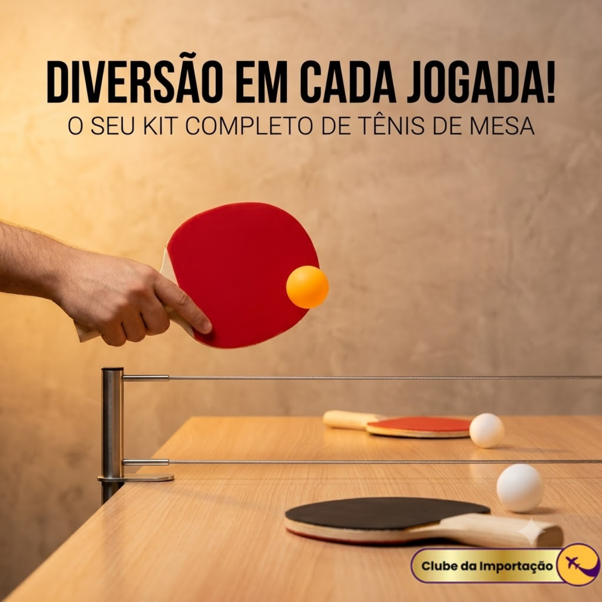 Kit Raquete de Ping Pong com 3 Bolinhas