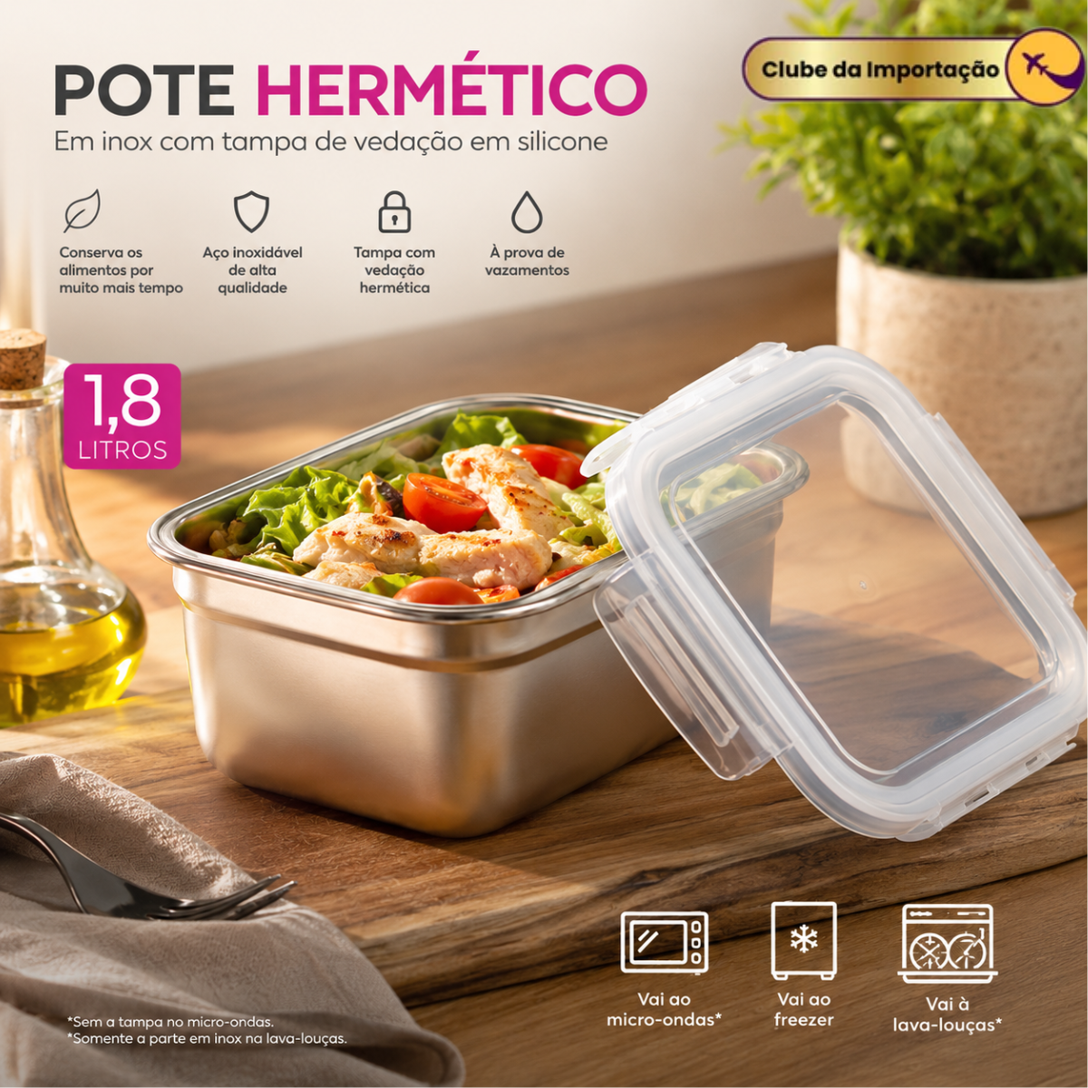 POTE HERMÉTICO AÇO INOX  1,8L