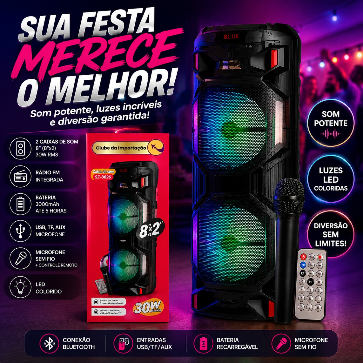 Caixa de Som Portátil Festa 30Watts