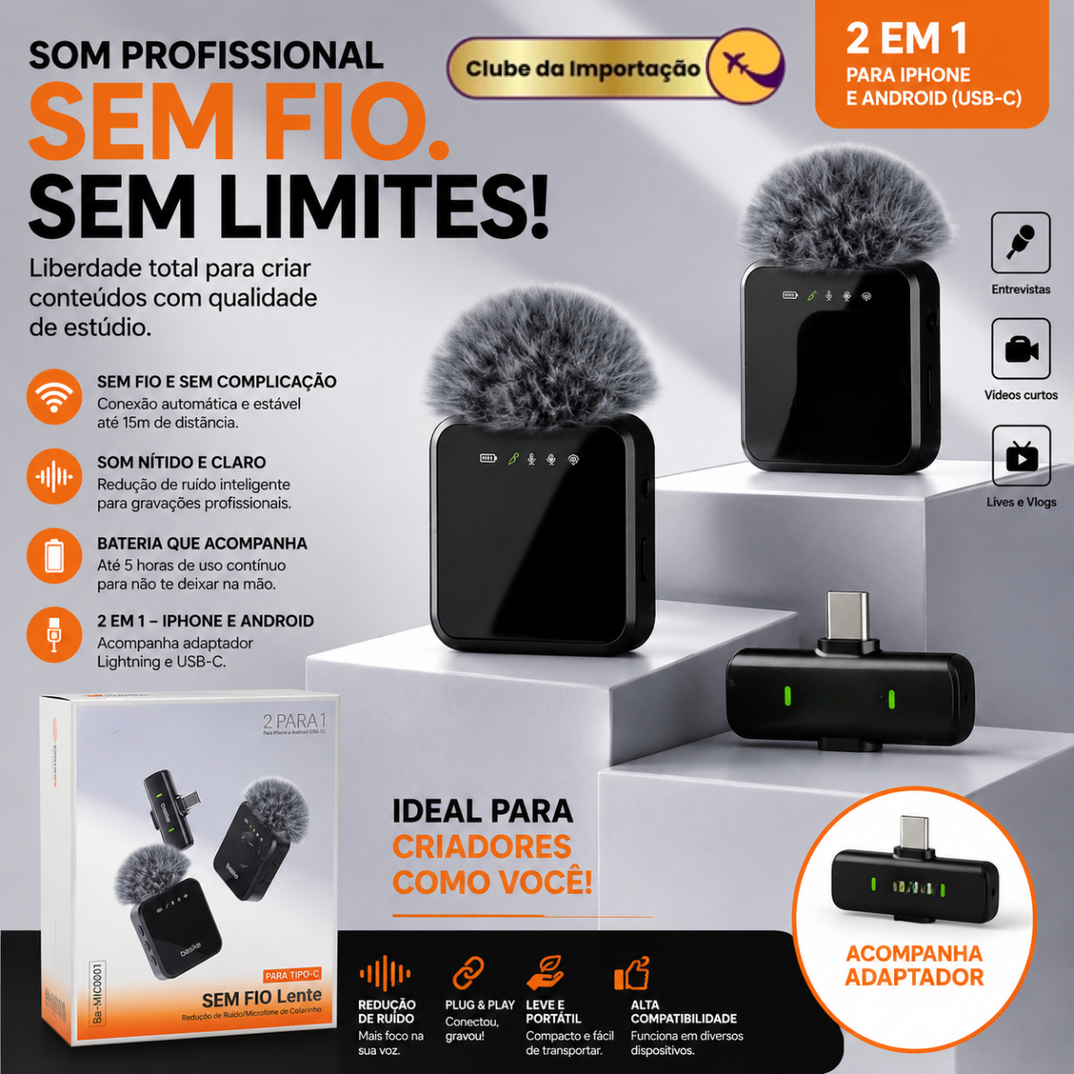 MICROFONE LAPELA SEM FIO