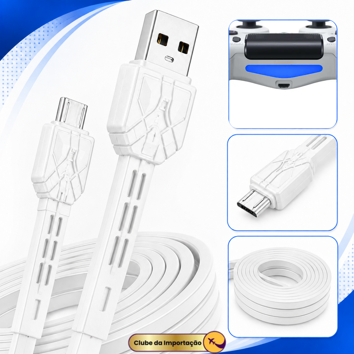Cabo Carregador Micro Usb V8 Resistente Estilo Gamer - BRANCO