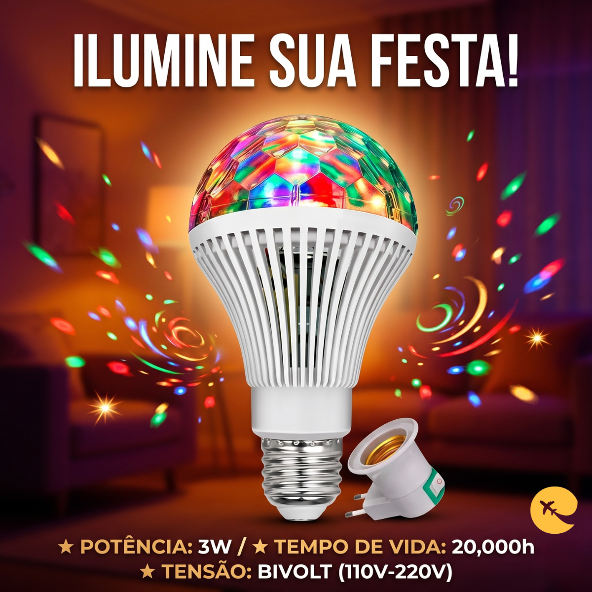 Lampada Giratoria Colorida 3w