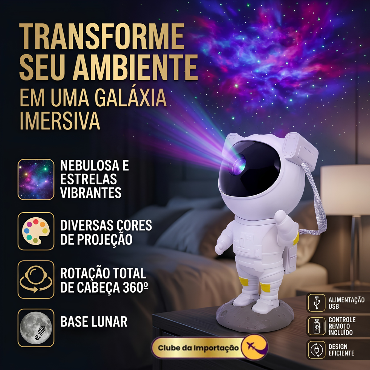 LAMPADA DE PROJEÇAO ASTRONAUTA