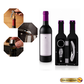 KIT PARA VINHO 3 PÇS GARRAFA PRETA