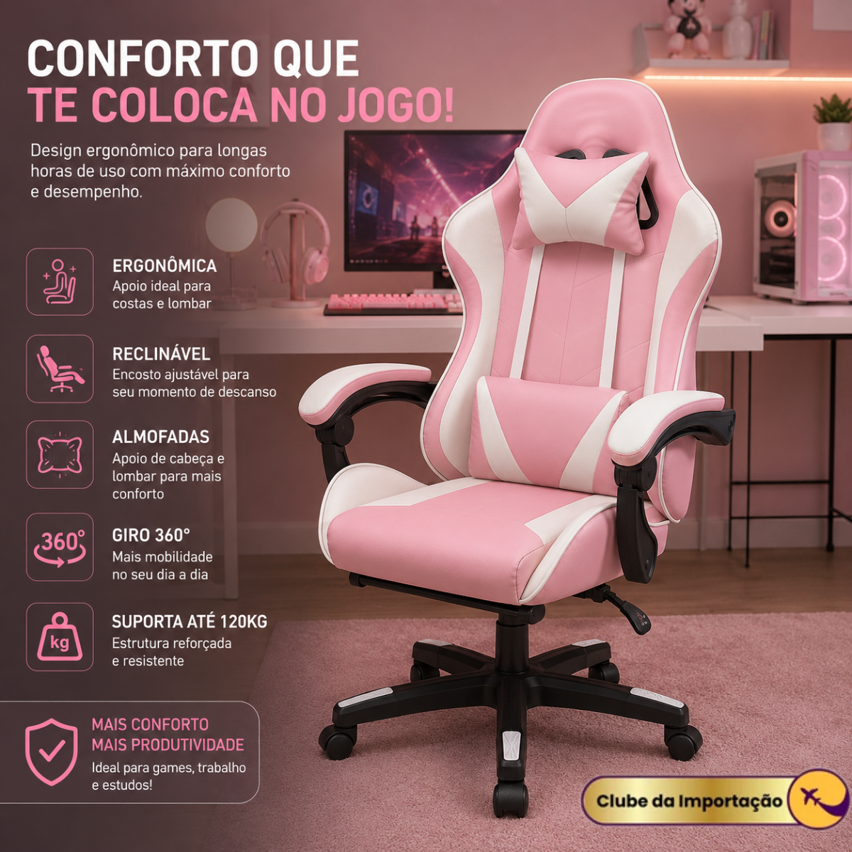 CADEIRA GAMER ROSA