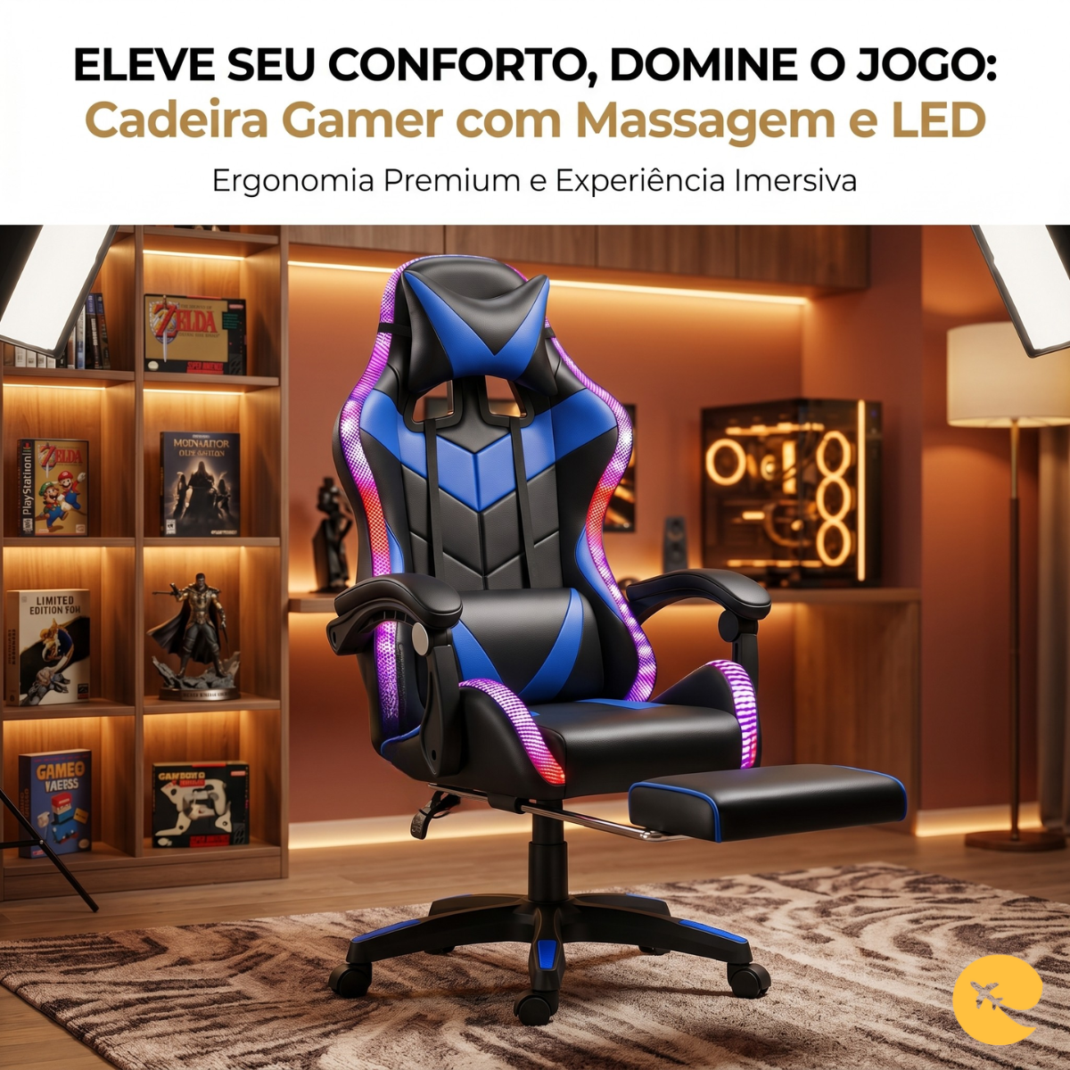 CADEIRA GAMER RGB/MASSAGEM Cobra AZUL