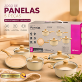 JOGO DE PANELAS COM REVESTIMENTO CERÂMICO CREME