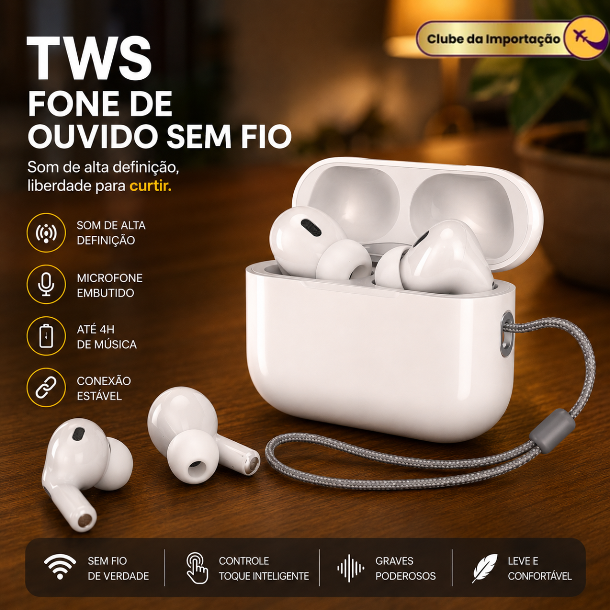 FONE DE OUVIDO SEM FIO TWS