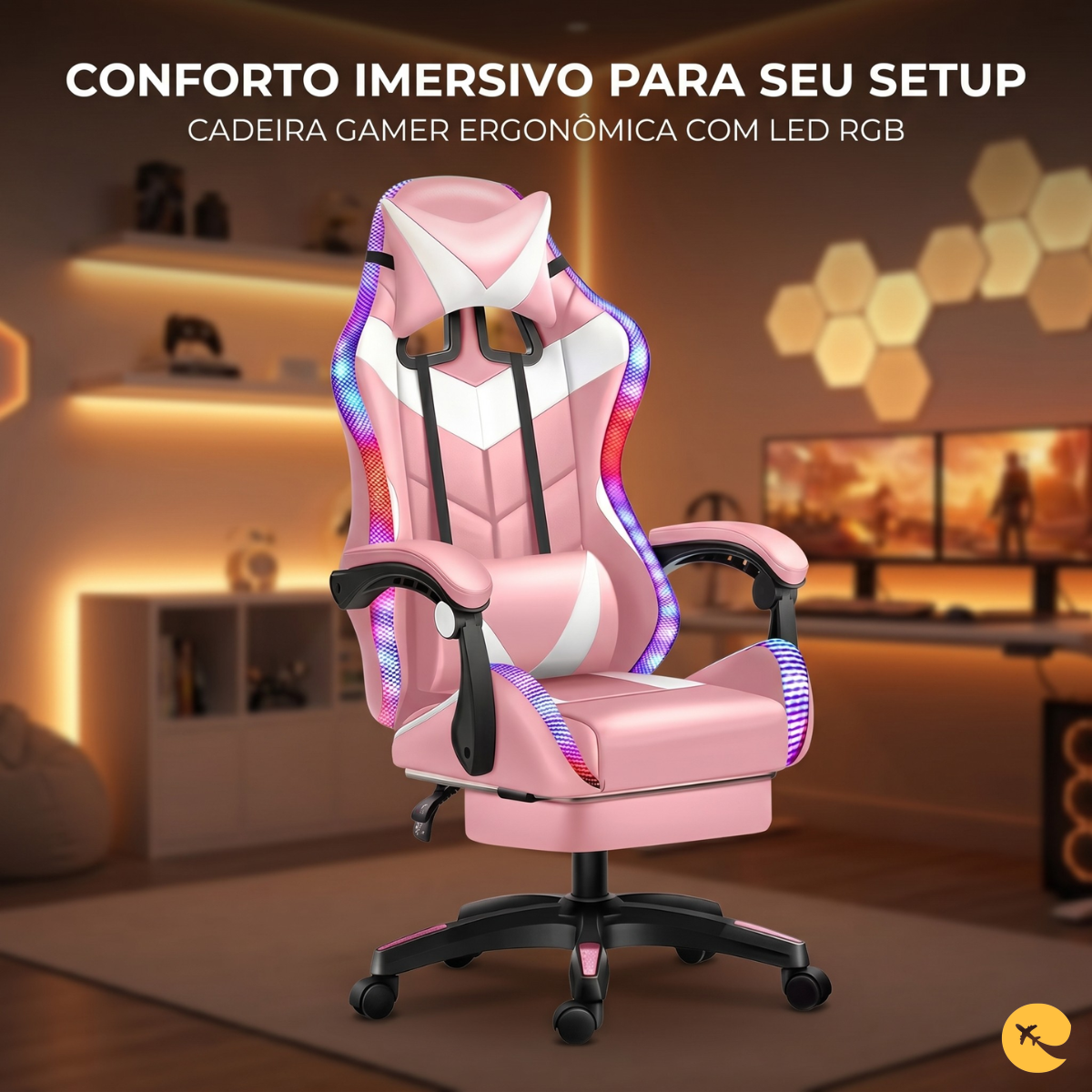 CADEIRA GAMER RGB/MASSSAGEM Cobra ROSA