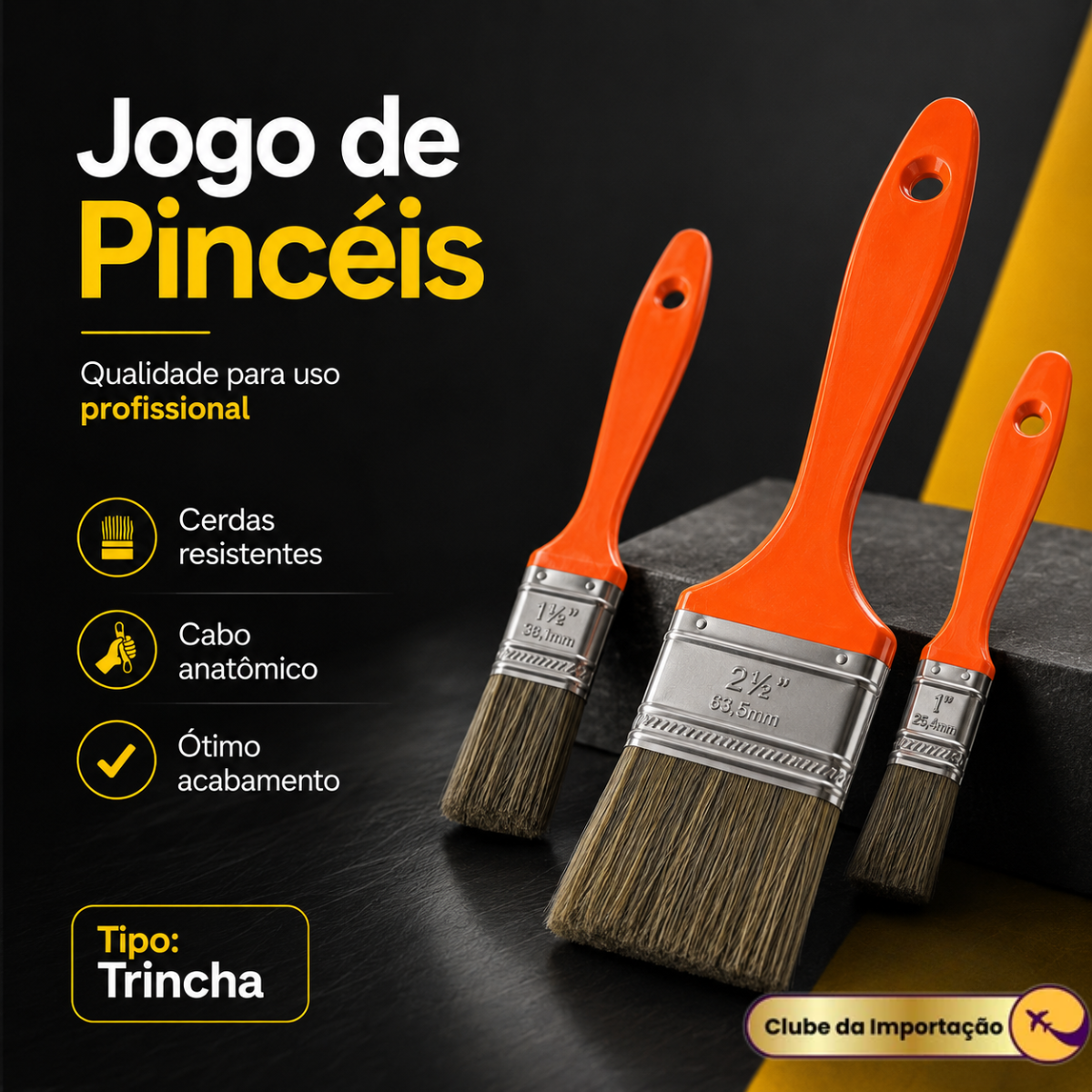 Kit 3 Trincha Pincel P/ Pintura Profissional Vários Tamanhos