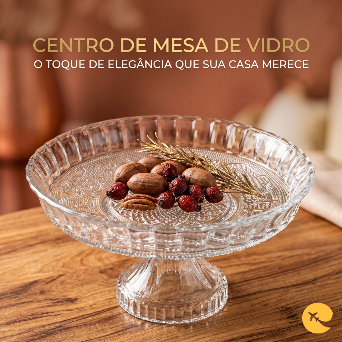 CENTRO DE MESA COM PE VIDRO