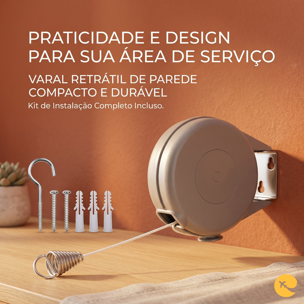 VARAL RETRATIL DE PAREDE COM CORDA