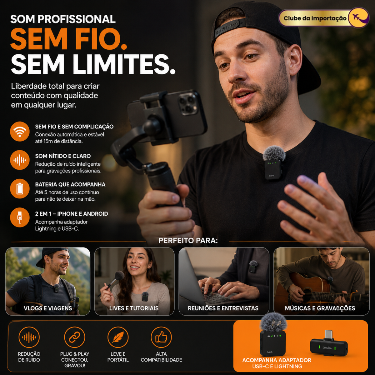 MICROFONE LAPELA SEM FIO