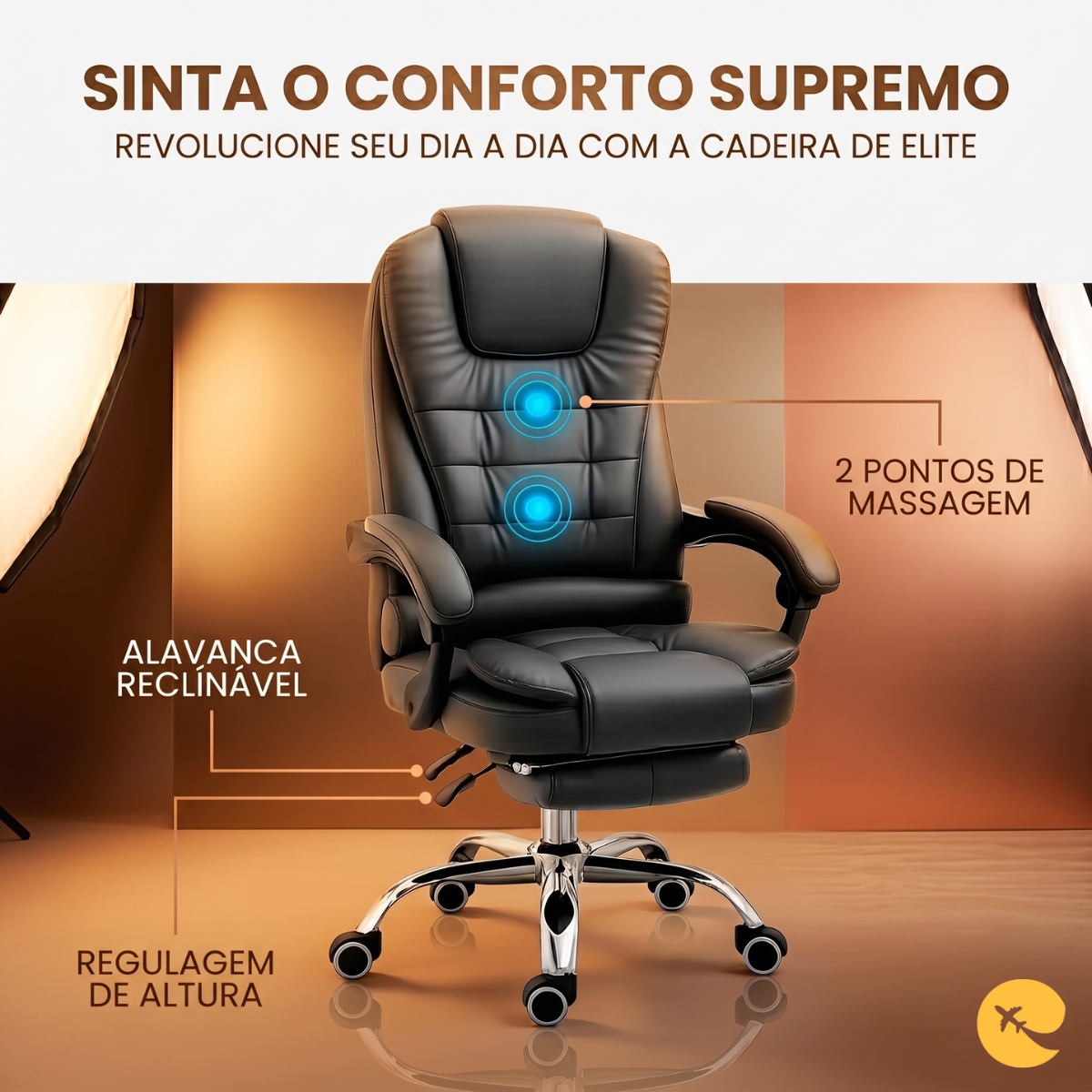Cadeira de Escritório Executiva Ergonômica com Massagem e Apoio para Pés Retrátil