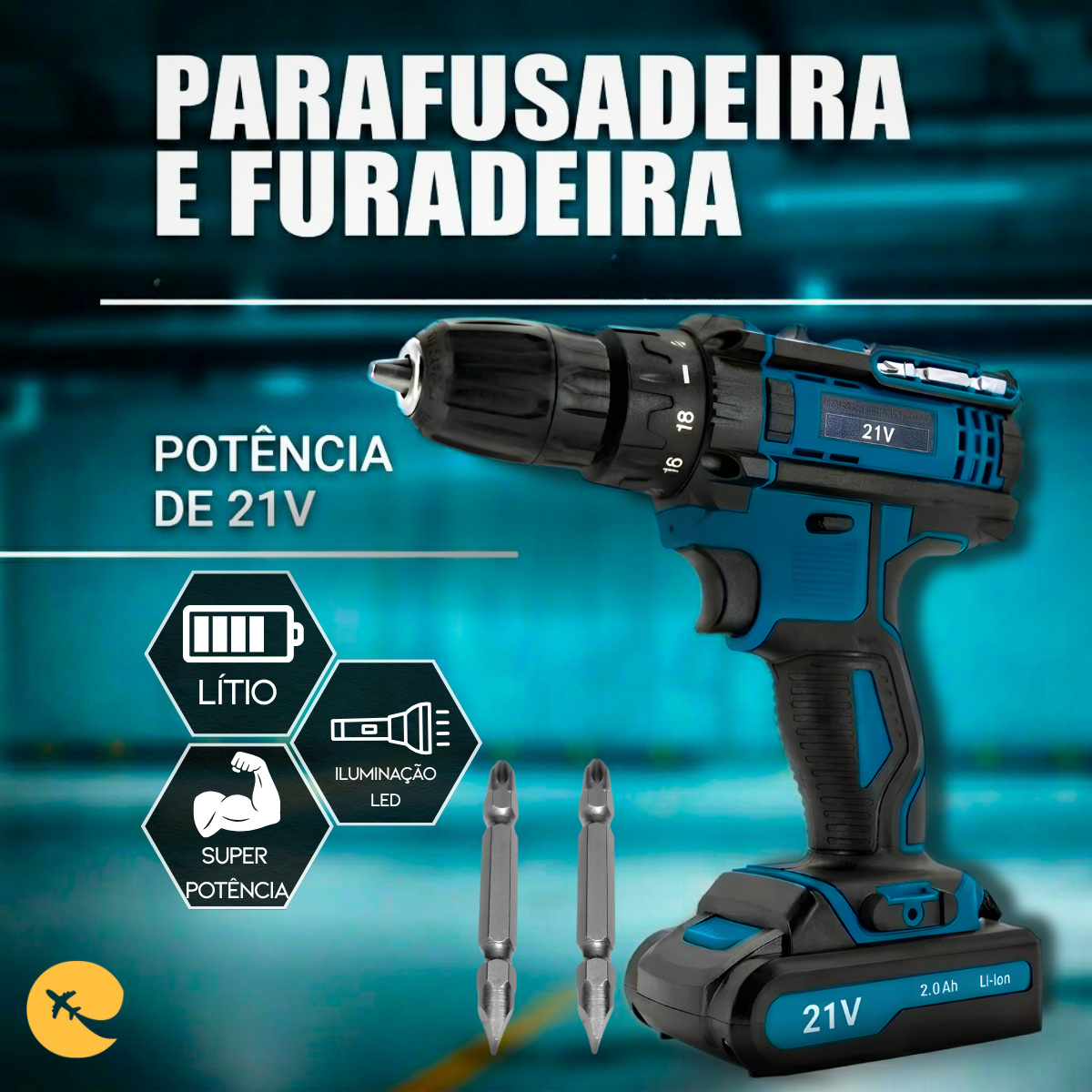 Super Parafusadeira Furadeira De Impacto Sem Fio Potente 21v