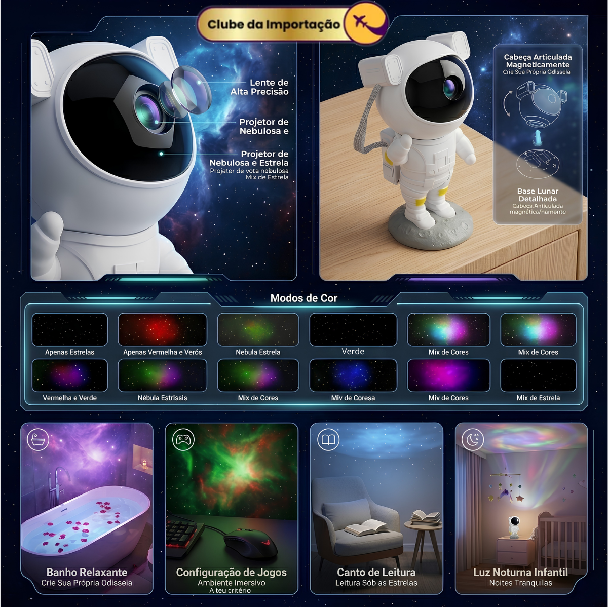 LAMPADA DE PROJEÇAO ASTRONAUTA
