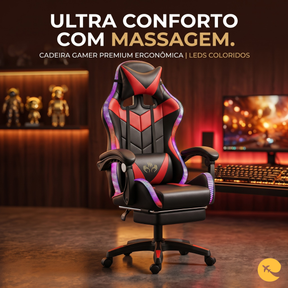 CADEIRA GAMER RGB/MASSAGEM Cobra VERMELHA