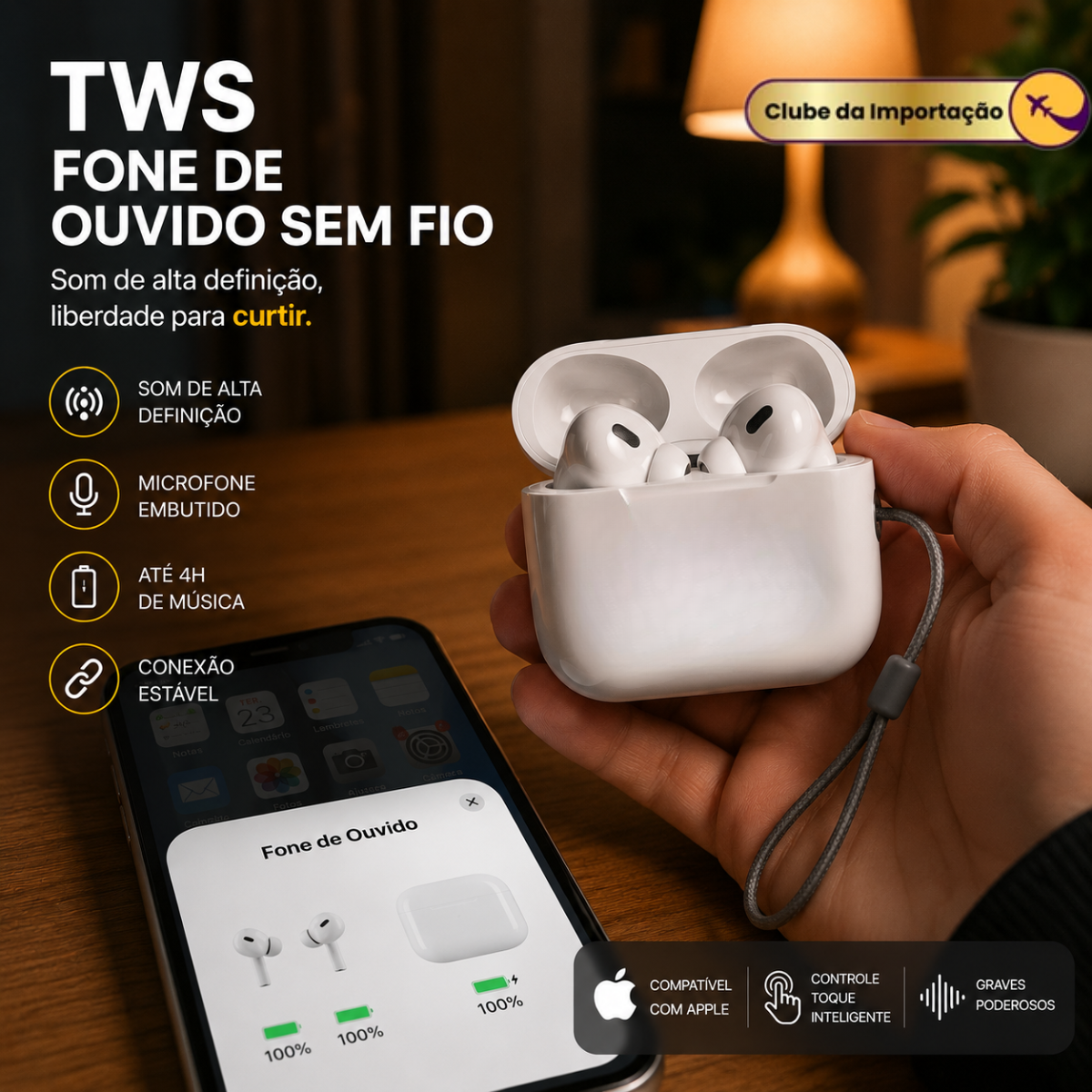 FONE DE OUVIDO SEM FIO TWS
