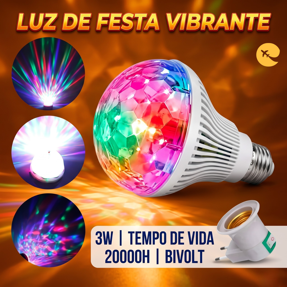 Lampada Giratoria Colorida 3w
