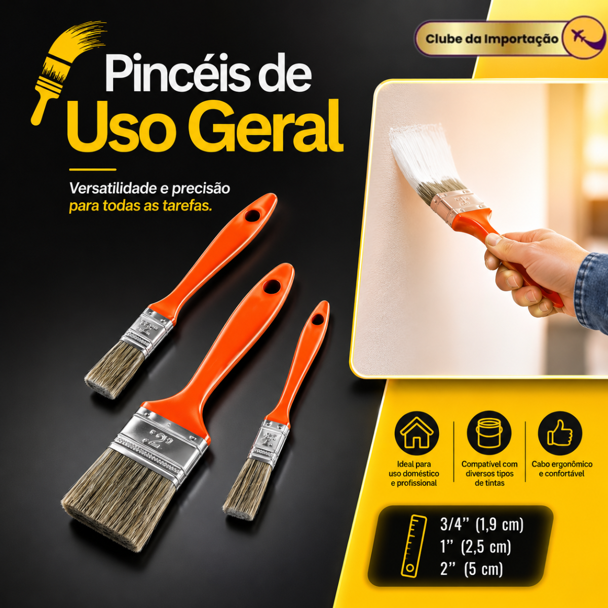 Kit 3 Trincha Pincel P/ Pintura Profissional Vários Tamanhos