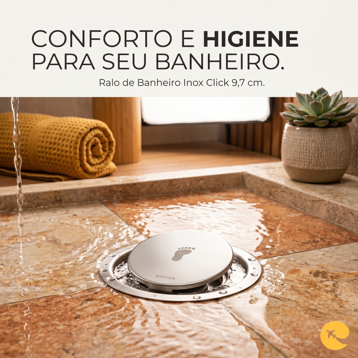 RALO DE BANHEIRO INOX 9,7 CM DE CLICK Redondo