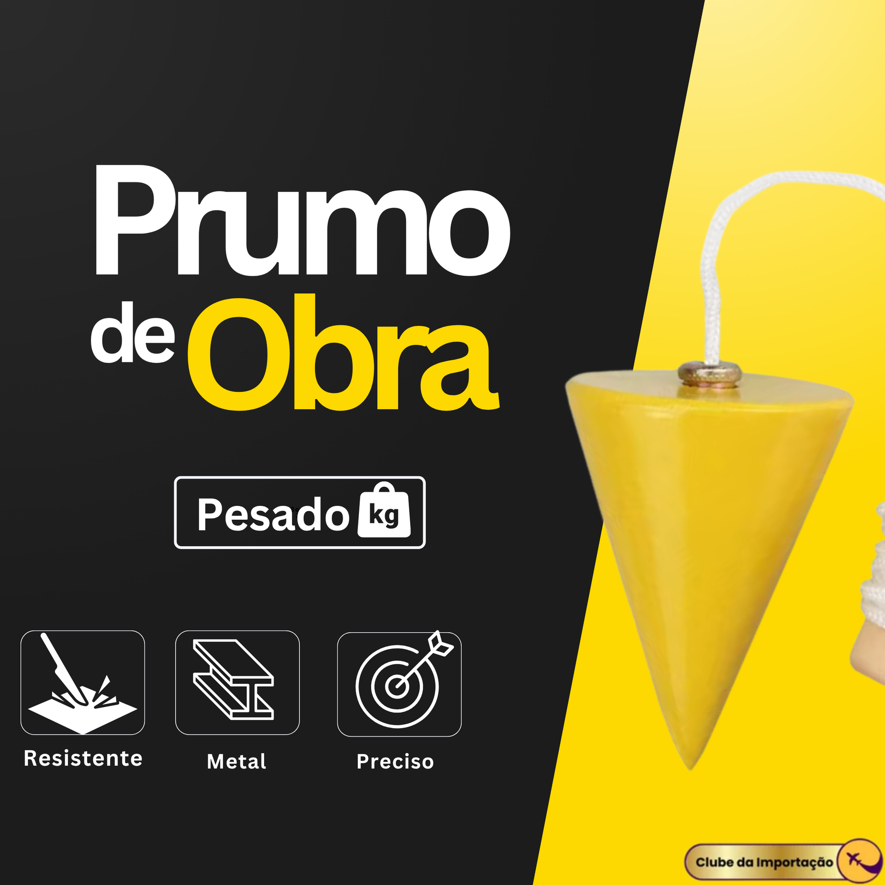 Prumo De Centro Metal Sólido Preciso Pião 300g Para Obra