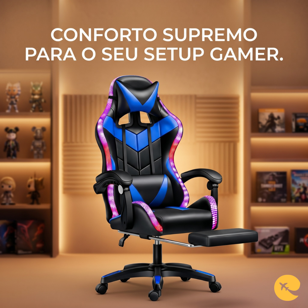 CADEIRA GAMER RGB/MASSAGEM Cobra AZUL