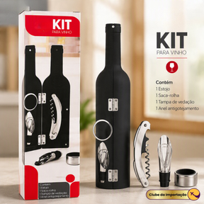 KIT PARA VINHO 3 PÇS GARRAFA PRETA